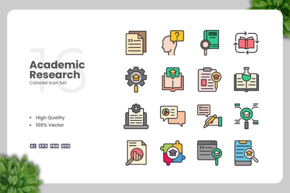Academic Research Color Icons for Handmade Graphic Projects