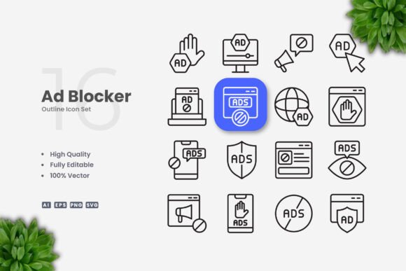Ad Blocker Icons: A Simple Graphic Design Asset for Commercial Use