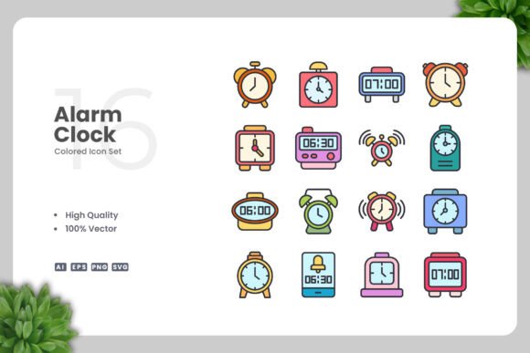 Alarm Clock Color Icons: A Modern Design Asset for Creative Projects