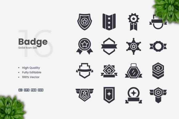 Badge Solid Icons: A Simple, Clean Graphic Design Asset for Digital Sellers