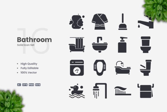 Bathroom Solid Icons: A Modern Graphic Design Asset for Local Business Branding