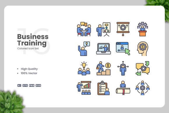 Business Training Color Icons: A Versatile Graphic Design Asset for Modern Branding