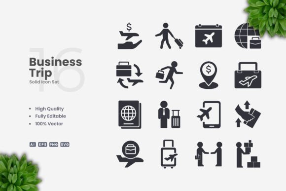 Business Trip Solid Icons: A Modern Graphic Design Asset for Content Creators