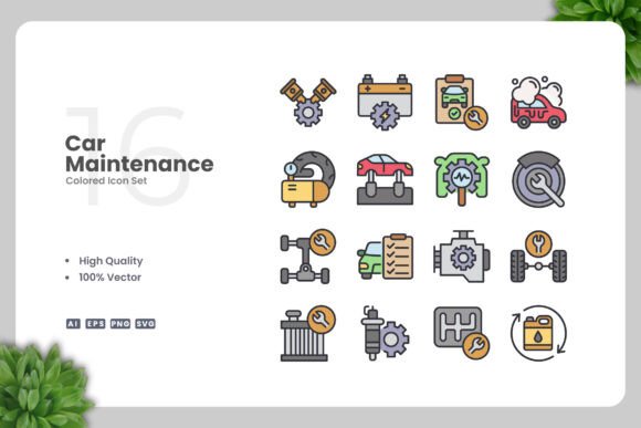 Car Maintenance Color Icons: A Versatile Graphic Design Asset for Modern Marketing