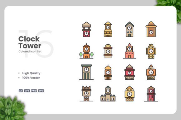 Clock Tower Color Icons: A Strong Graphic Design Asset for Modern Branding