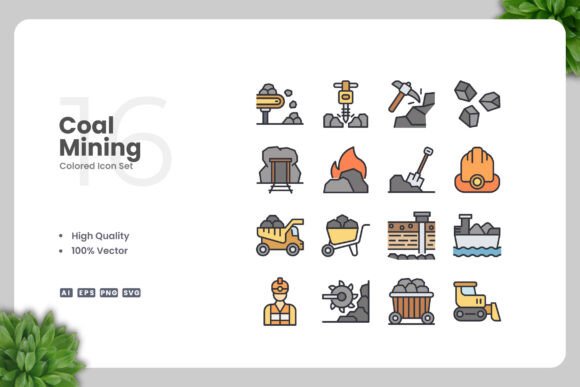 Coal Mining Color Icons: A Versatile Graphic Design Asset for Local Businesses