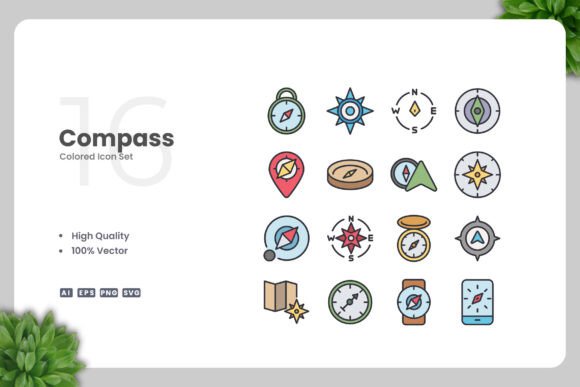 Compass Color Icons: A Modern Graphic Design Asset for Content Creators