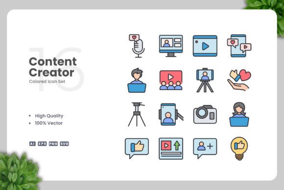 Content Creator 2 Color Icons: A Modern Graphic Design Asset for Marketers