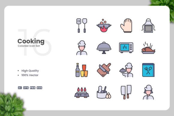 Cooking Color Icons: A Simple Graphic Design Asset for Digital Sellers
