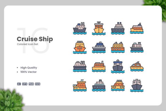 Cruise Ship Color Icons: A Versatile Graphic Design Asset for Creative Projects