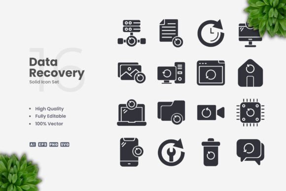Data Recovery Solid Icons: A Versatile Graphic for Handmade Creations