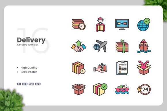 Delivery Color Icons: A Modern Graphic Design Asset for Clean Branding