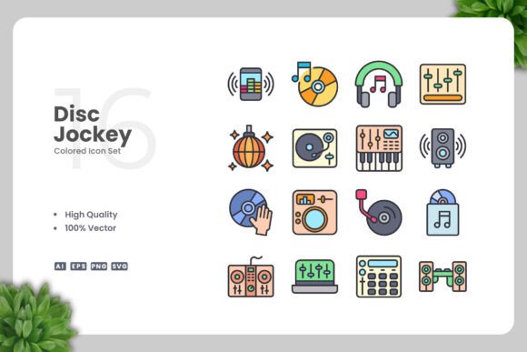 Disc Jockey Colored Icons: A Simple Graphic Design Asset for Creative Sellers