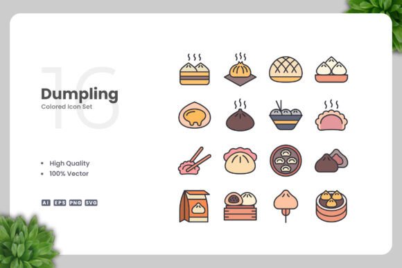 Dumpling Colored Icons: A Versatile Graphic Design Asset for Content Creators