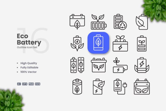 Eco Battery Icons: A Modern Design Asset for Clean, Sustainable Branding