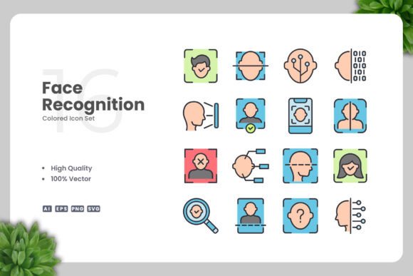 Face Recognition Color Icons: A Graphic Design Asset for Clean, Modern Handmade Projects