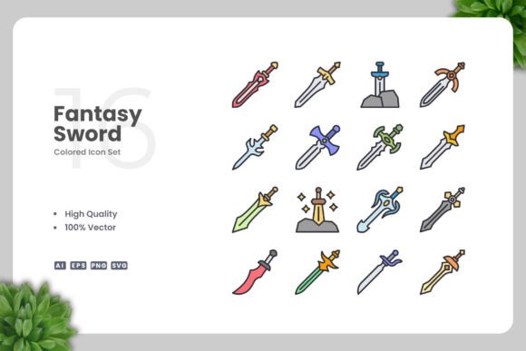 Fantasy Sword Color Icons: A Simple Graphic Design Asset for Creative Crafters