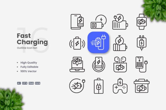 Fast Charging Icons for Embroidery Projects