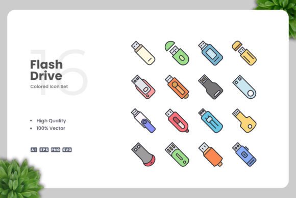 Flash Drive Color Icons: A Modern Graphic Design Asset for Content Creators