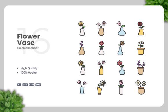 Flower Vase Colored Icons: A Graphic Design Asset Worth Considering