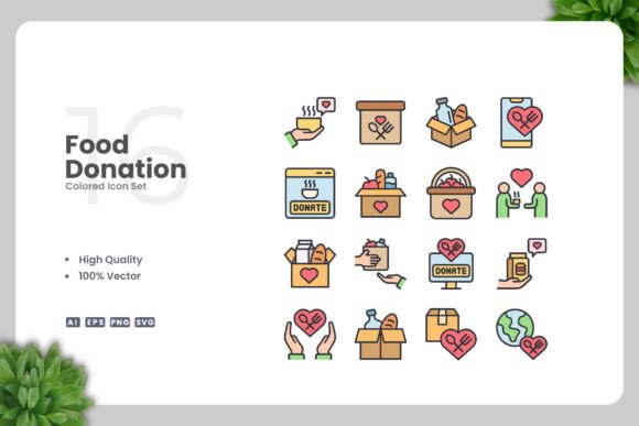 Food Donation Color Icons: A Versatile Graphic Design Asset for Creative Sellers