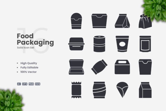 Food Packaging Solid Icons: A Versatile Graphic Design Asset for Modern Branding