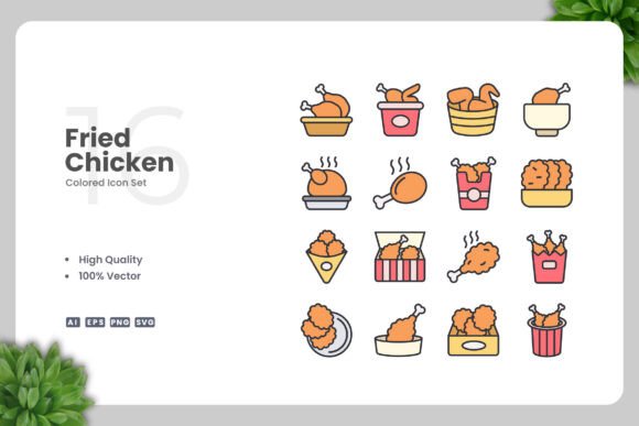 Fried Chicken Color Icons: A Versatile Graphic Design Asset