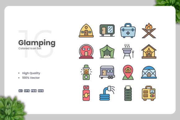 Glamping Colored Icons: A Versatile Graphic Design Asset for Handmade Creations