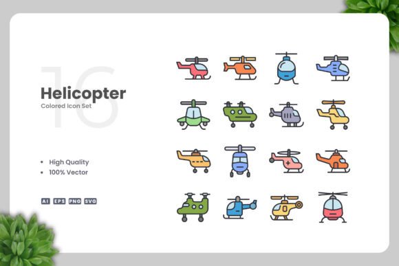 Helicopter Colored Icons for Handmade Graphic Design