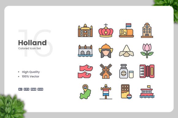 Holland Colored Icons: A Modern Graphic Design Asset for Content Creators