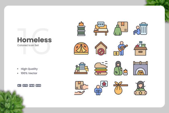 Homeless Colored Icons: A Versatile Graphic Design Asset for Local Businesses