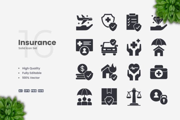 Insurance Solid Icons: A Simple, Clean Graphic Design Asset for Crafters
