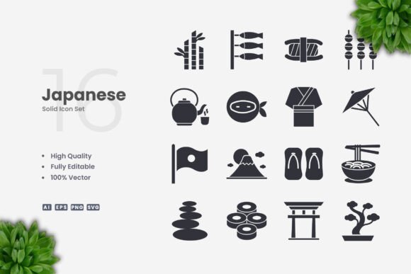 Japanese Solid Icons: A Clean Graphic Design Asset for Modern Branding