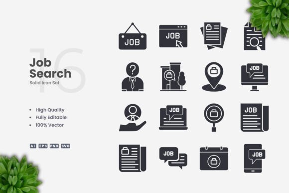 Job Search Solid Icons: A Reliable Graphic Design Asset for Digital Sellers