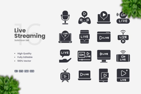 Live Streaming Solid Icons: A Must-Have Graphic Design Asset for Digital Sellers