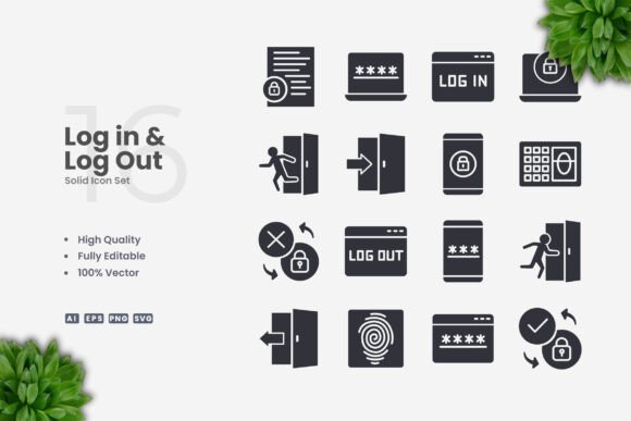 Login and Logout Solid Icons for Commercial Design Projects