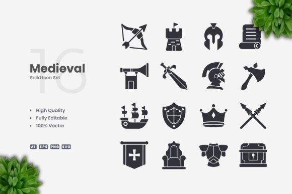 Medieval 2 Solid Icons: A Versatile Graphic Design Asset for Creative Campaigns