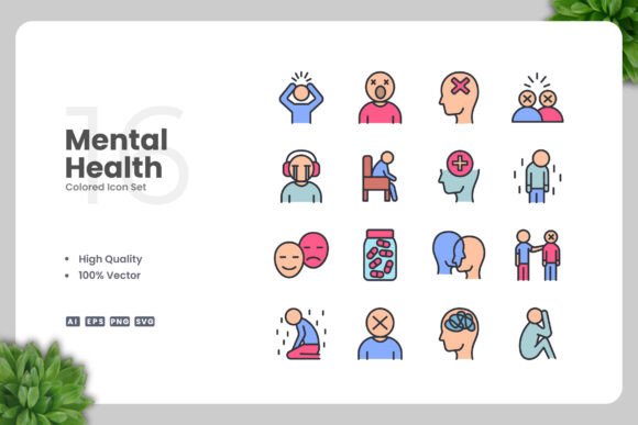 Mental Health Color Icons: A Modern Graphic Design Asset for Content Creators