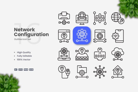 Network Configuration Icons for Embroidery Projects
