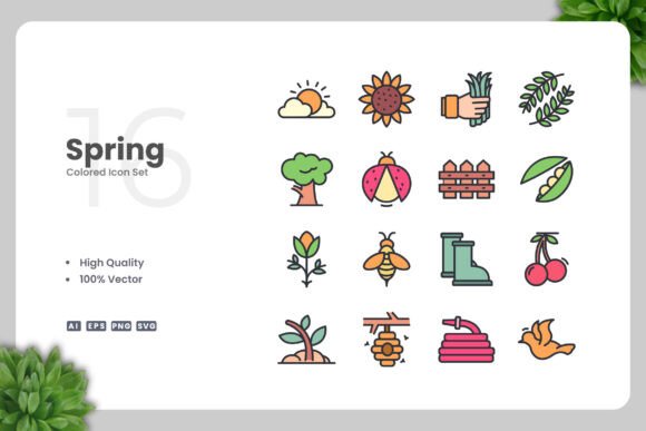 Spring Color Icons: A Fresh Graphic Design Asset for Local Business Branding