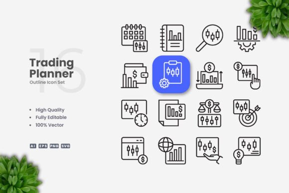 Trading Planner Icons: A Simple Graphic Design Asset for Commercial Use