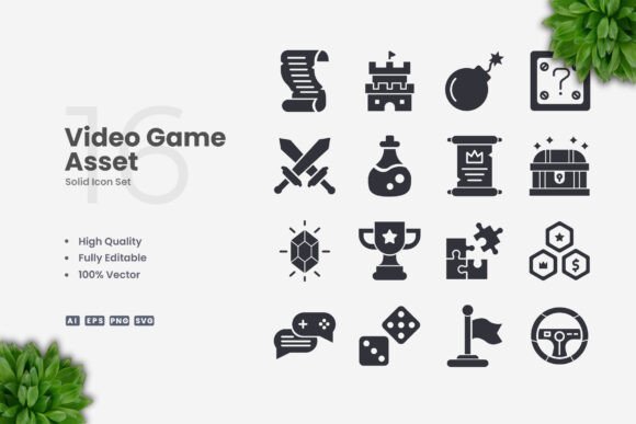 Video Game Asset Solid Icons: A Clean Graphic Design Solution for Modern Brands