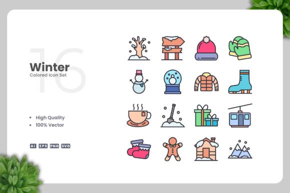 Winter Color Icons: A Modern Graphic Design Asset for Local Businesses